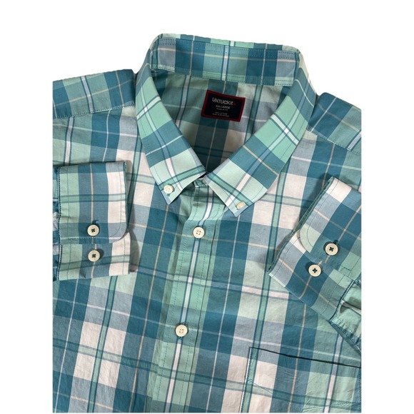 UNTUCKit Other - UNTUCKit Porter Teal‎ Blue White Plaid Long Sleeve Button Down Shirt Men's XXL